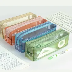 透明網紗雙層文具袋