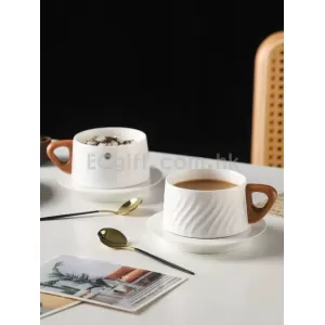 陶瓷咖啡杯+杯碟+不鏽鋼羹套裝