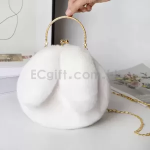 毛絨兔耳朵鏈條單肩斜挎包 手拎包