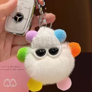 兔毛小煤球鑰匙扣掛件