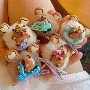 毛球卡通髮夾