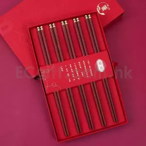 5雙裝紅檀木筷節日禮品套裝