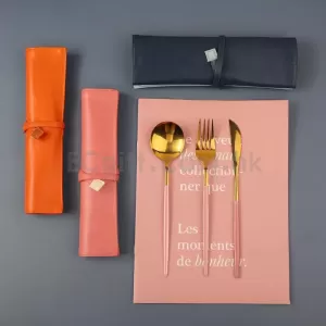 皮革不鏽鋼餐具筷子勺子三件套