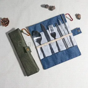304不鏽鋼餐具帆布包套裝