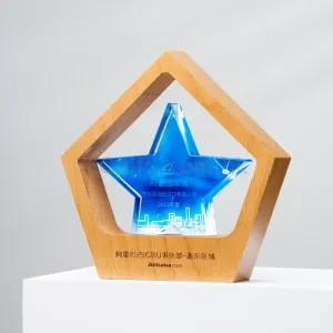 五邊形星星實木水晶獎座